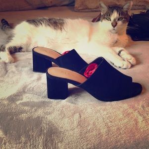 Aldo Alaska Black Suede 3” stack heel slide/mule